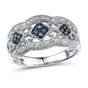 Elegant Silver and Blue Diamond Ring